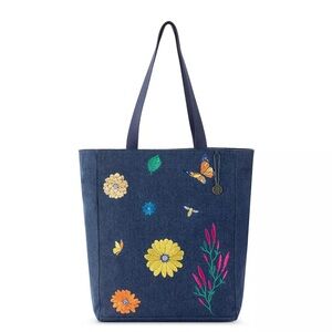NWT The Sak Lanie Market Tote Floral Embroidered Denim Tote Bag